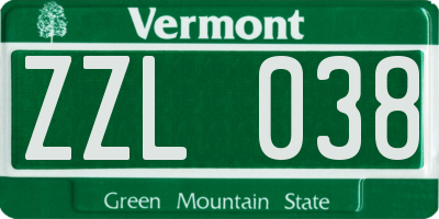 VT license plate ZZL038