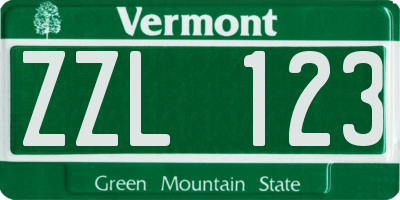VT license plate ZZL123