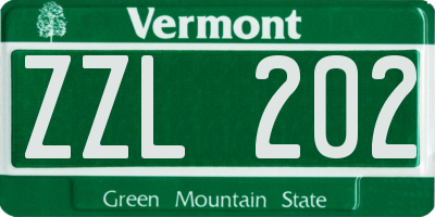VT license plate ZZL202