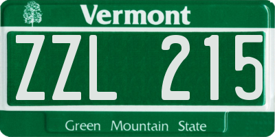 VT license plate ZZL215