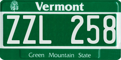 VT license plate ZZL258
