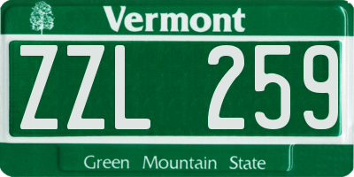 VT license plate ZZL259