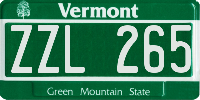 VT license plate ZZL265