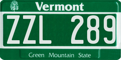 VT license plate ZZL289