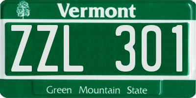 VT license plate ZZL301