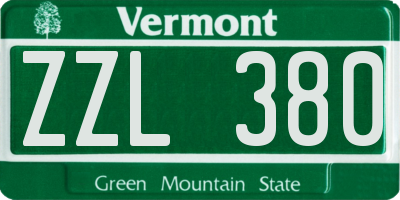 VT license plate ZZL380