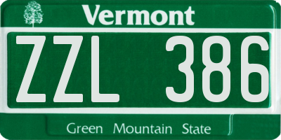 VT license plate ZZL386