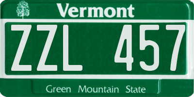 VT license plate ZZL457