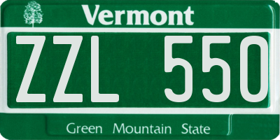 VT license plate ZZL550