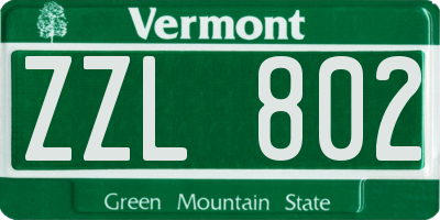 VT license plate ZZL802