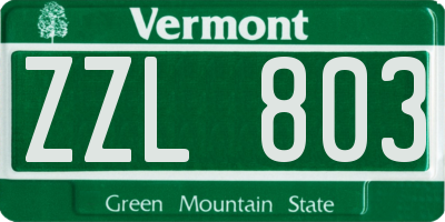 VT license plate ZZL803