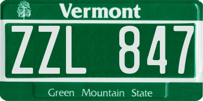 VT license plate ZZL847