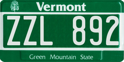 VT license plate ZZL892