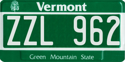 VT license plate ZZL962