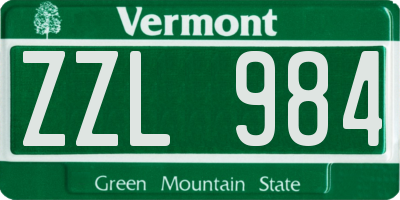 VT license plate ZZL984
