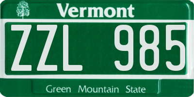 VT license plate ZZL985