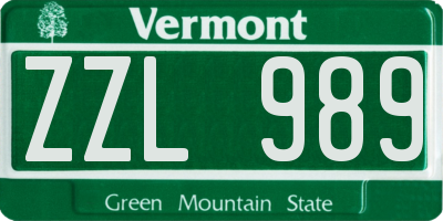 VT license plate ZZL989