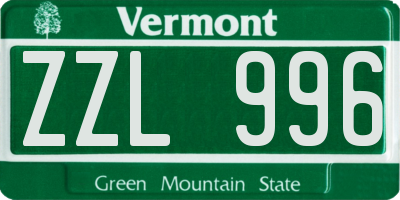 VT license plate ZZL996