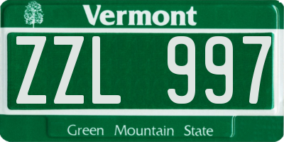 VT license plate ZZL997