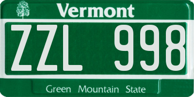 VT license plate ZZL998
