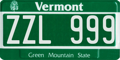 VT license plate ZZL999