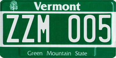 VT license plate ZZM005