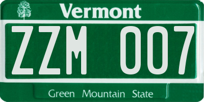 VT license plate ZZM007