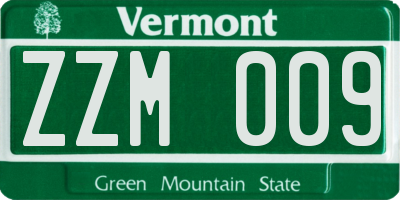 VT license plate ZZM009