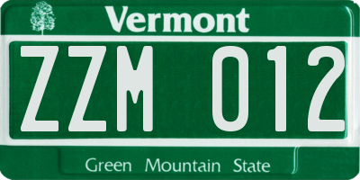 VT license plate ZZM012