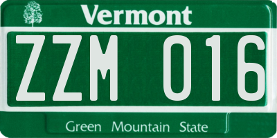 VT license plate ZZM016