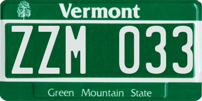VT license plate ZZM033