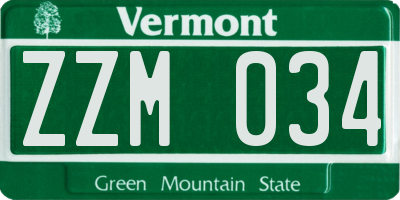 VT license plate ZZM034