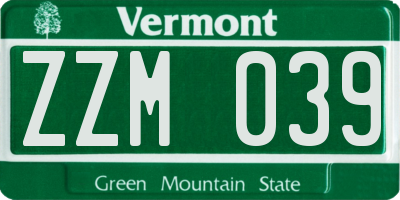 VT license plate ZZM039
