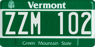 VT license plate ZZM102
