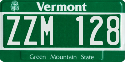 VT license plate ZZM128