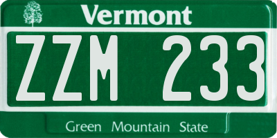 VT license plate ZZM233