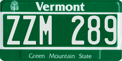 VT license plate ZZM289