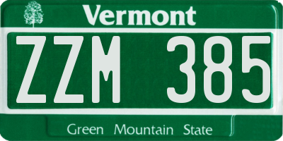 VT license plate ZZM385