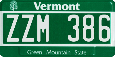 VT license plate ZZM386