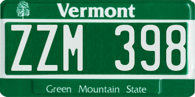VT license plate ZZM398