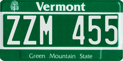VT license plate ZZM455