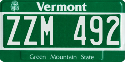 VT license plate ZZM492