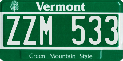 VT license plate ZZM533