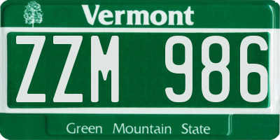 VT license plate ZZM986