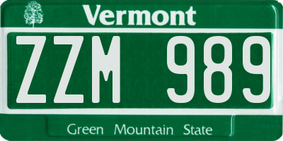 VT license plate ZZM989