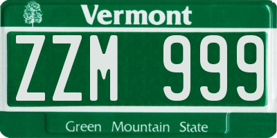 VT license plate ZZM999