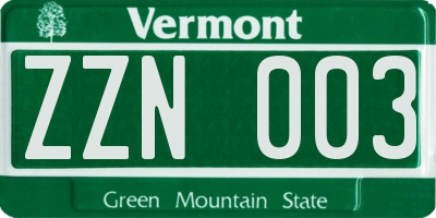 VT license plate ZZN003