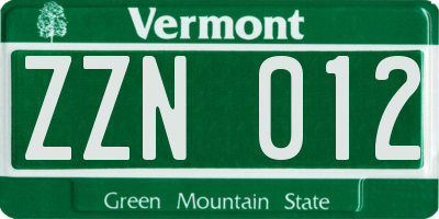 VT license plate ZZN012