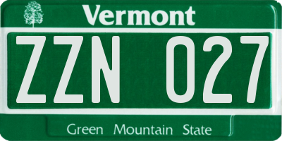 VT license plate ZZN027