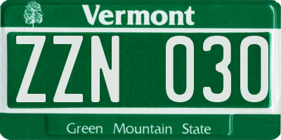 VT license plate ZZN030